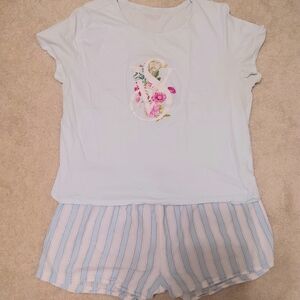 Victoria Secret Light Blue Floral Pajama Short Set